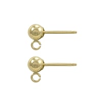 Ball Post Earrings w/Ring 4mm 14k Yellow Gold (Pair)