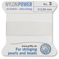 #3 White Griffin Nylon Bead Cord (2 Meters)