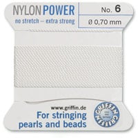 #6 White Griffin Nylon Bead Cord (2 Meters)