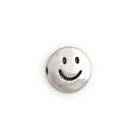 Smiley Face Coin Bead 10x4mm Pewter Silver Plated  (1-Pc)