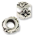 Large Hole Metal Bead with Flowers 9x8mm Pewter Antique Silver Plated (1-Pc)