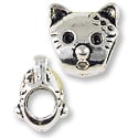 Large Hole Metal Cat Face Bead 12mm Pewter Antique Silver Plated (1-Pc)