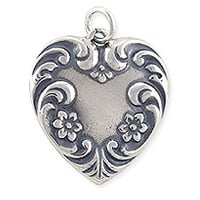 Fancy Heart Charm 20x18mm Sterling Silver (1-Pc)