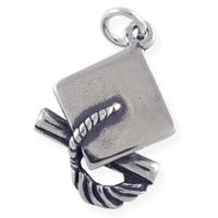 Graduation Cap & Diploma Charm 20x14mm Sterling Silver (1-Pc)