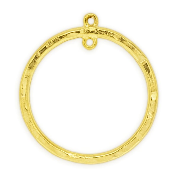 Textured 33mm Round Hoop Charm w/2 Rings Satin Gold