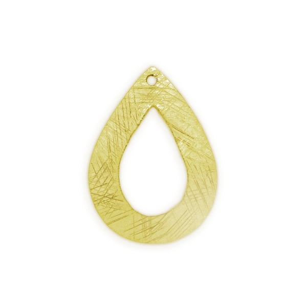 Etched 31x23mm Domed Open Teardrop Charm Satin Gold