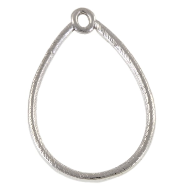 Etched 40x25mm Teardrop Hoop Charm Antique Silver