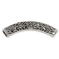 Large Hold Curved Tube Bead 50x8mm Pewter Antique Silver Plated (1-Pc)