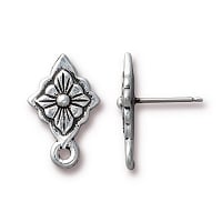 TierraCast Reina Earring Post Antiqued Silver Plate (Pair)