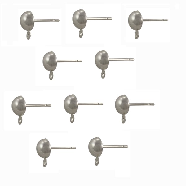 Half Ball Post with Ring 18.5x9mm Silver Plated Surgical Stainless Steel Post (10-Pcs)