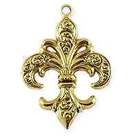 Fleur de Lis Pendant 38x27mm Pewter Antique Gold Plated (1-Pc)