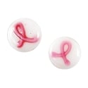 Lampwork Glass White Flat Round Bead 9mm with Pink Ribbon (2-Pcs)