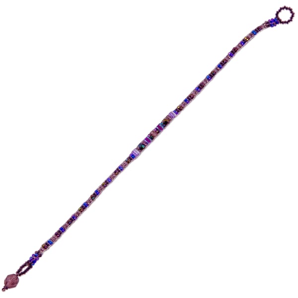 Mini Beaded Anklet 9" Pink/Purple/Purple Iris