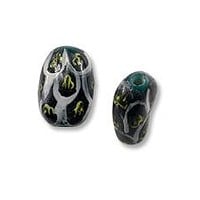 Hand Painted Glass Flat Oval Alligator Bead 9x14mm (2-Pcs)