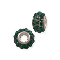 Large Hole Rhinestone Bead with Grommet 14x9mm Emerald Green on Black