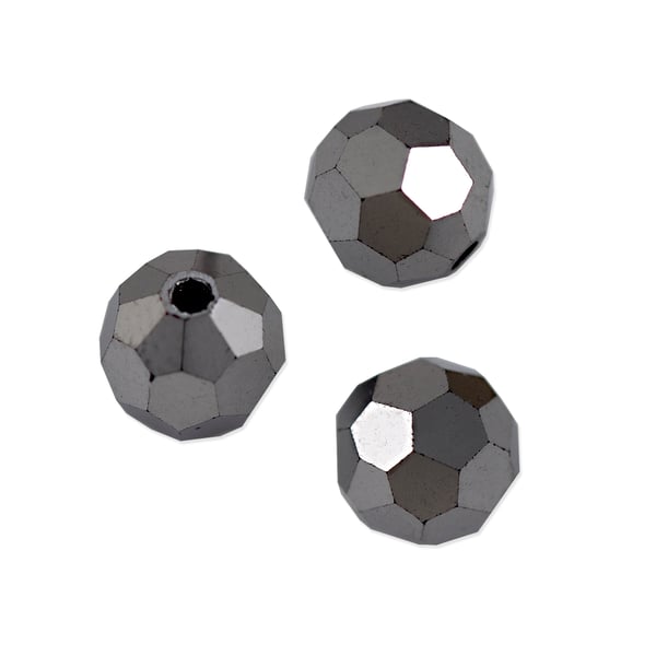 Preciosa Crystal Round Bead 4mm Jet Hematite 2X (10-Pcs)