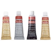 AMACO Rub 'n Buff Wax Metallic Finish 4 Color Kit - Antique Gold, Silver Leaf, Gold Leaf, and Ebony 15ml Tubes Wax Metallic Finish