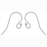 Fish Hook Earring Wires with Bead Sterling Silver (Pair)